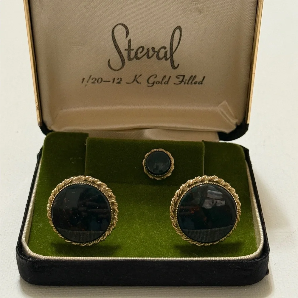Steval 1/20 12K Gold Filled Cufflinks Jewelry Set preowned built w/original box